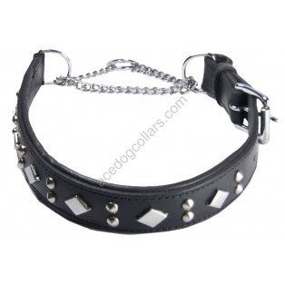 Adjustable PADDED Half check Leather Dog Collar 